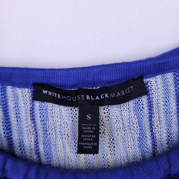 White House Black Market Top Small Striped Blue, White Off The Shoulder - Picture 8 of 10